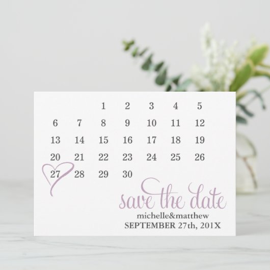 Save The Date Lavender Heart Calendar Wedding Enregistrer la dat (Debout devant)