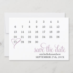 Save The Date Lavender Heart Calendar Wedding Enregistrer la dat