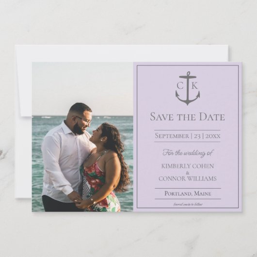 Save The Date Lavender Nautical Monogramme Photo Enregistrer la  (Devant)