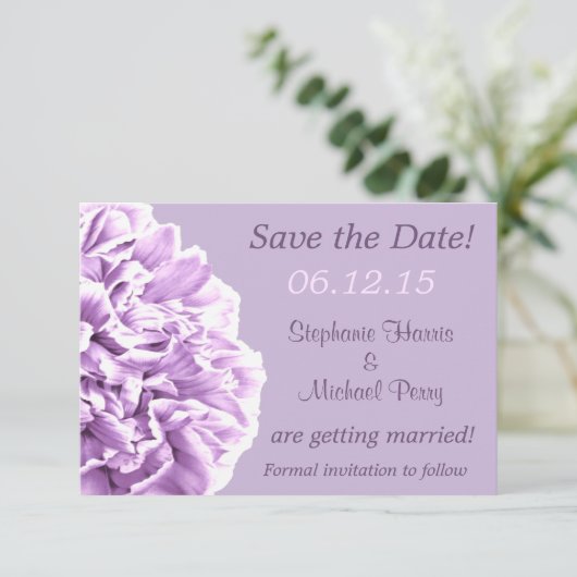 Save The Date Lavender Peony Enregistrer le Mariage de date (Debout devant)