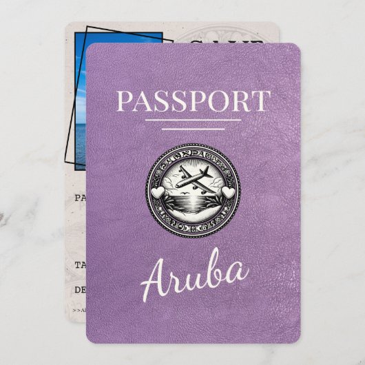 Save The Date Lavender Purple Aruba Passeport Enregistrer La Dat (Devant / Derrière)