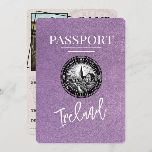 Save The Date Lavender Purple Ireland Passeport Enregistrer La D (Devant / Derrière)