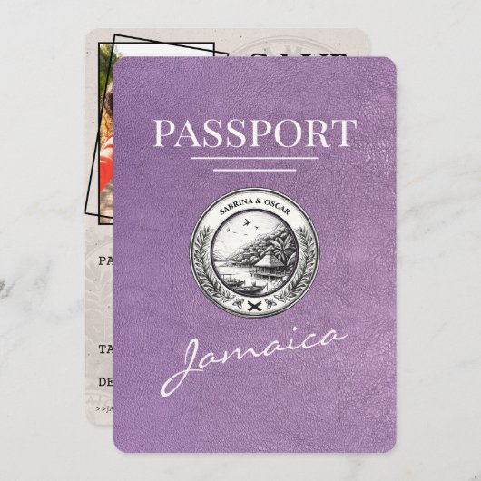 Save The Date Lavender Purple Jamaïque Passeport Enregistrer La  (Devant / Derrière)