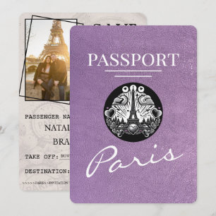 Save The Date Lavender Purple Paris Passeport Enregistrer La Dat