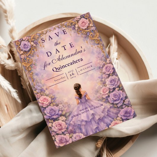 Save The Date Lavender Rose Fairytale Quinceañera