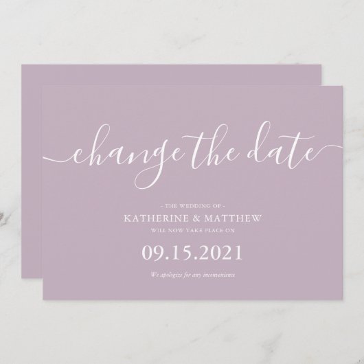 Save The Date Lavender Script Lettering Resave the Date Mariage (Devant / Derrière)