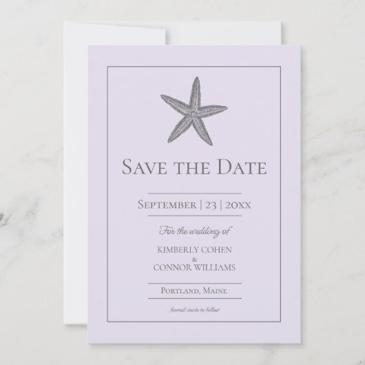 Save The Date Lavender Starfish Monogramme Photo (Devant)
