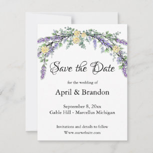 Save The Date Lavender Yellow Rose et Eucalyptus Enregistrer la 
