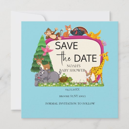 Save The Date Le baby shower de verdure animal de Cute Safari (Devant)