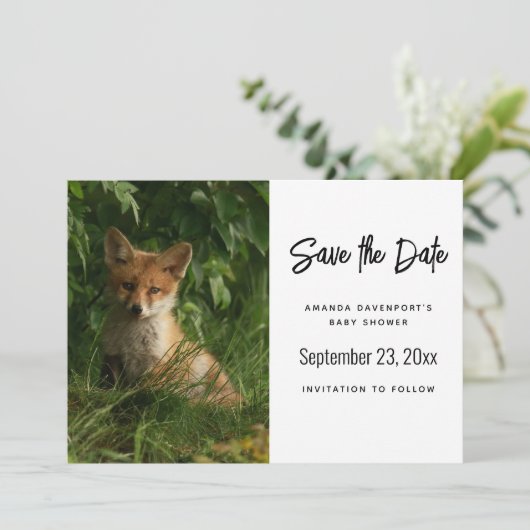 Save The Date Le chou renard dans une forêt verte (Debout devant)