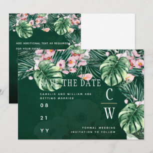Save The Date LeahG Tropical Vert Floral Feuille Mariage Rose