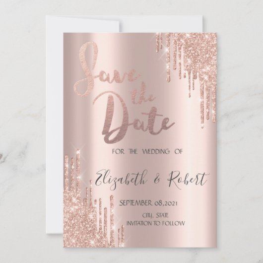 Save The Date Lecteurs Rose Parties scintillant Or De Luxe Écono (Devant)