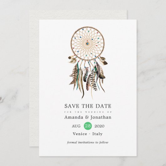 Save The Date Légende indienne Mariage des Boho tribaux (Devant / Derrière)
