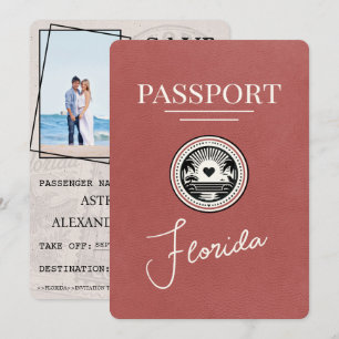 Save The Date Légèrement Bourgogne Passeport Floride Enregistrez
