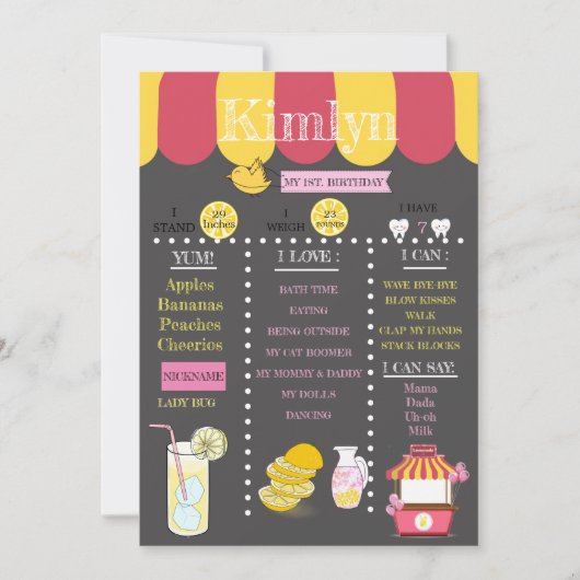 Save The Date Lemonade Chalkboard 1ère fête d'anniversaire (Devant)