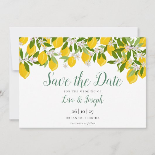 Save The Date Lemons Blossom Elegant Script (Devant)