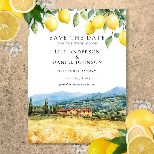 Save The Date Lemons Tuscan Scene Italian Wedding