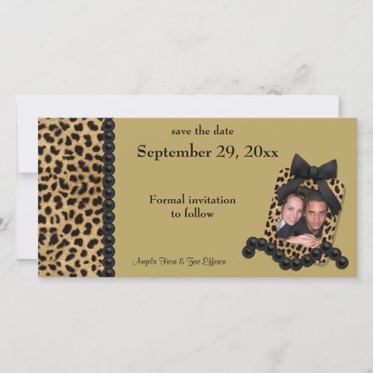Save The Date Leopard Or Et Perles Noires Économisent La Date (Devant)