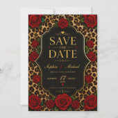 Save The Date Leopard Print and Red Rose  (Devant)