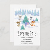 Save The Date Les animaux de la forêt dansent autour d'un sapin (Devant / Derrière)
