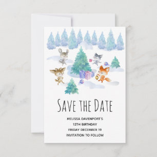 Save The Date Les animaux de la forêt dansent autour d'un sapin