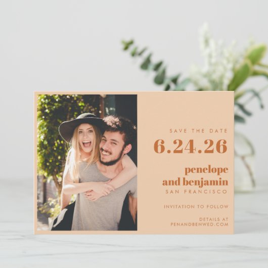 Save The Date les années 70 rétro super Design en Mariage PHOTO (Debout devant)