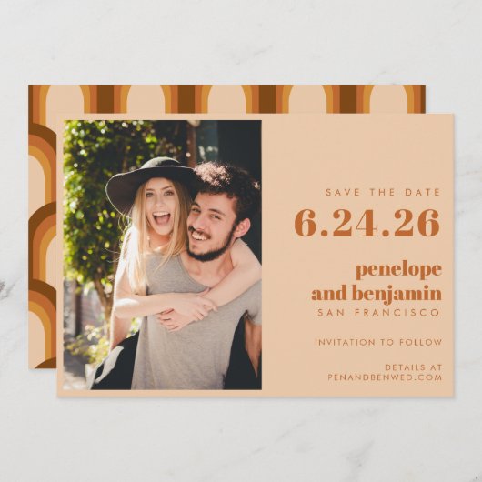 Save The Date les années 70 rétro super Design en Mariage PHOTO (Devant / Derrière)