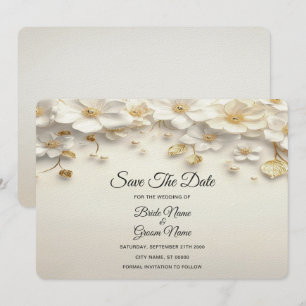 Save The Date Les Feuilles D'Or Floral Blanc Ivory Sauvent La Da