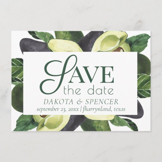 Save The Date Les fleurs d'Avocado | Mariage de fruits rustiques (Devant)