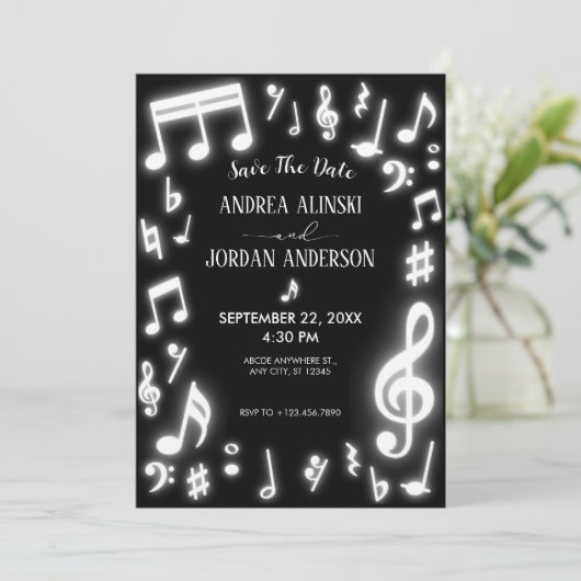 Save The Date Les notes de musique brillent dans le Mariage somb (Debout devant)