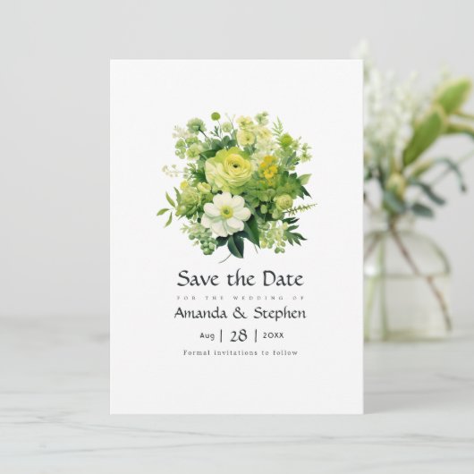 Save The Date Les nuances de Mariage floral vert (Debout devant)