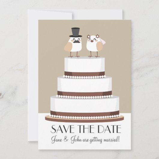 Save The Date Les oiseaux aiment le gâteau de mariage (Devant)