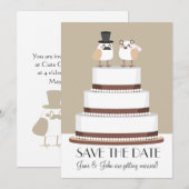 Save The Date Les oiseaux aiment le gâteau de mariage (Devant / Derrière)