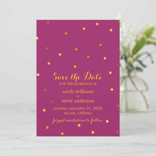 Save The Date Les pointes Faux Gold Fuchsia tendance Enregistrer (Debout devant)