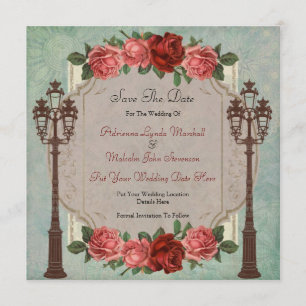 Save The Date Les réverbères et les roses italiens vintages font