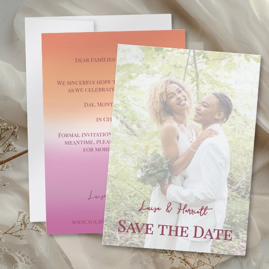 Save The Date Lesbian Wedding Photo Pride Flag Gradient