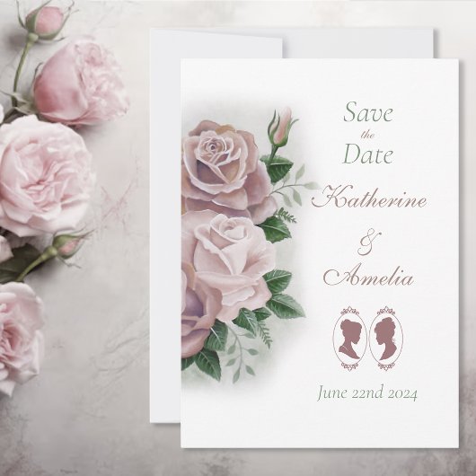 Save The Date Lesbiennes Mariées Regency Rose Roses