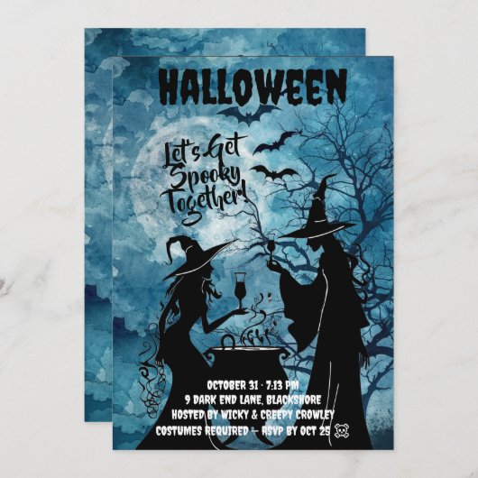 Save The Date Let’s Get Spooky – Blue Halloween Invite (Devant / Derrière)