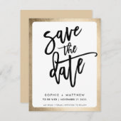 Save The Date lettrage script couple moderne avec bordure fausse (Devant / Derrière)