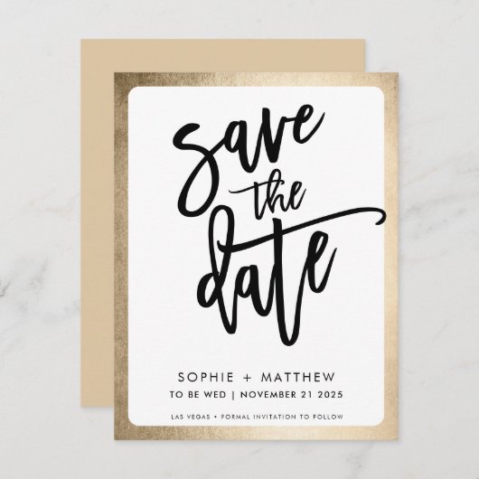 Save The Date lettrage script couple moderne avec bordure fausse (Devant / Derrière)