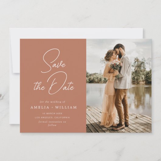Save The Date lettrage tendance mariage en terre cuite Enregistr (Devant)