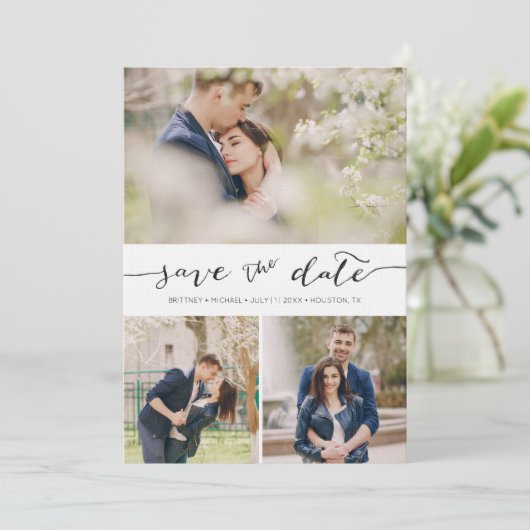 Save The Date Lettré à la main avec images | Enregistrer la cart (Debout devant)