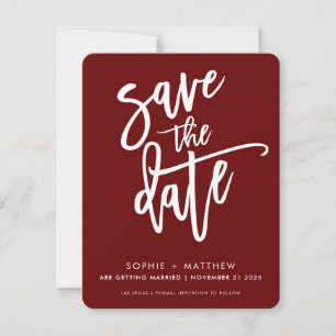 Save The Date Lettre calligraphique moderne de couleur rouge bor