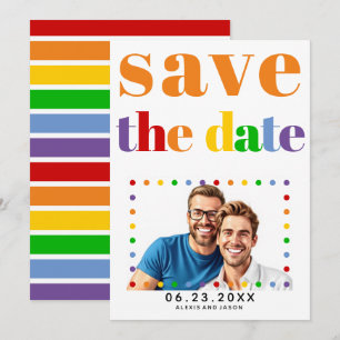Save The Date Lettres colorées points et rayures orange gay phot