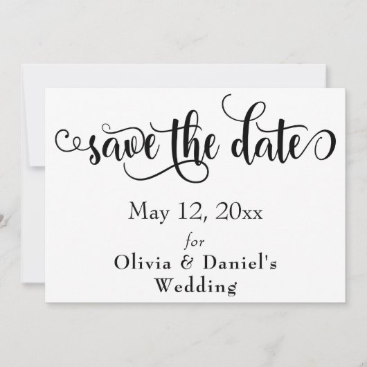 Save The Date Lettres de script fantaisie noir & blanc Enregistr (Devant)
