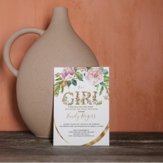 Save The Date Lettres florales or baby shower fille