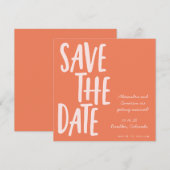 Save The Date Lettres manuscrites Vibrant Carré orange d'été (Devant / Derrière)
