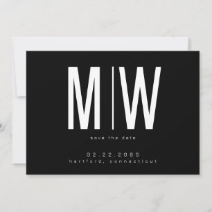 Save The Date Lg noir & blanc. Monogramme mariage Enregistrer la