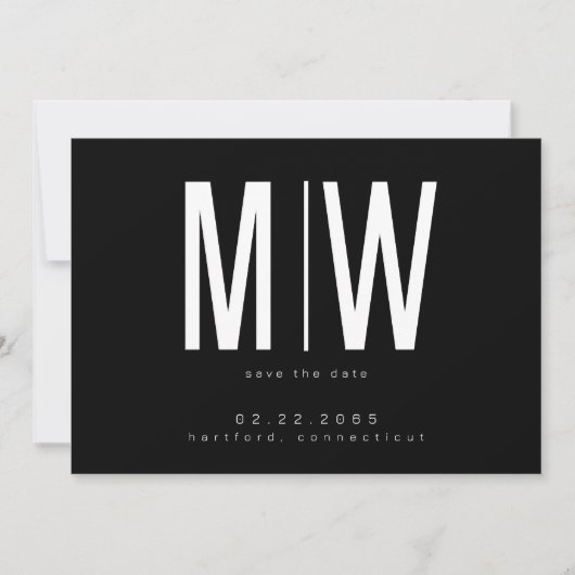 Save The Date Lg noir & blanc. Monogramme mariage Enregistrer la (Devant)