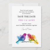Save The Date LGBTQ+ avec code QR Rainbow Lovebirds (Devant)